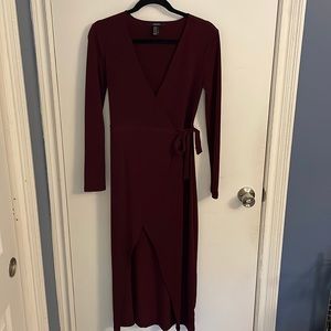 Forever 21 Long Sleeve Wrap Dress Burgundy/Wine color